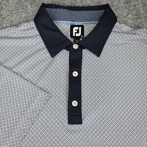 FootJoy Polo Shirt Mens XL Blue Geometric Print Short Sleeve Golf Performance